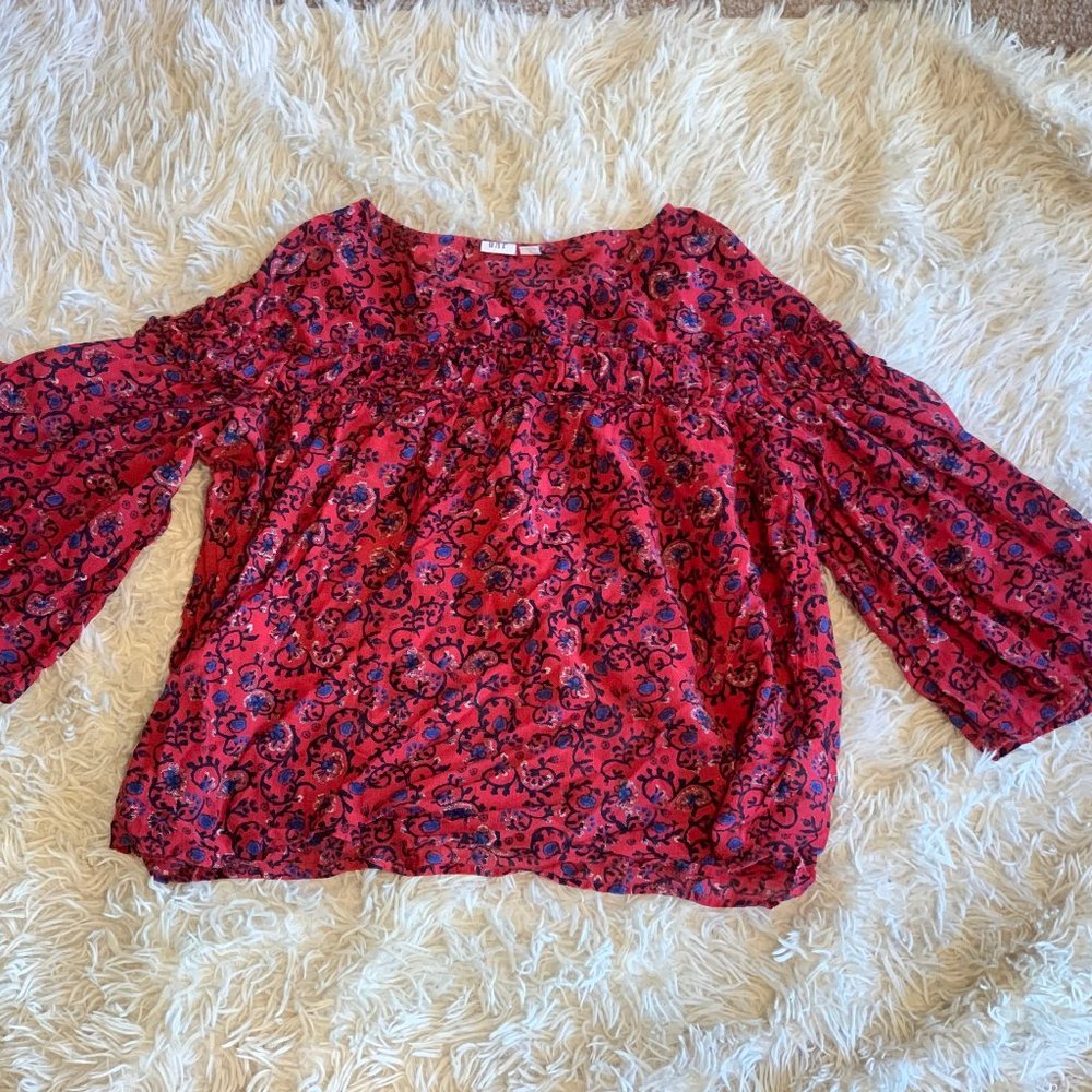 GAP floral flounce long sleeve shirt